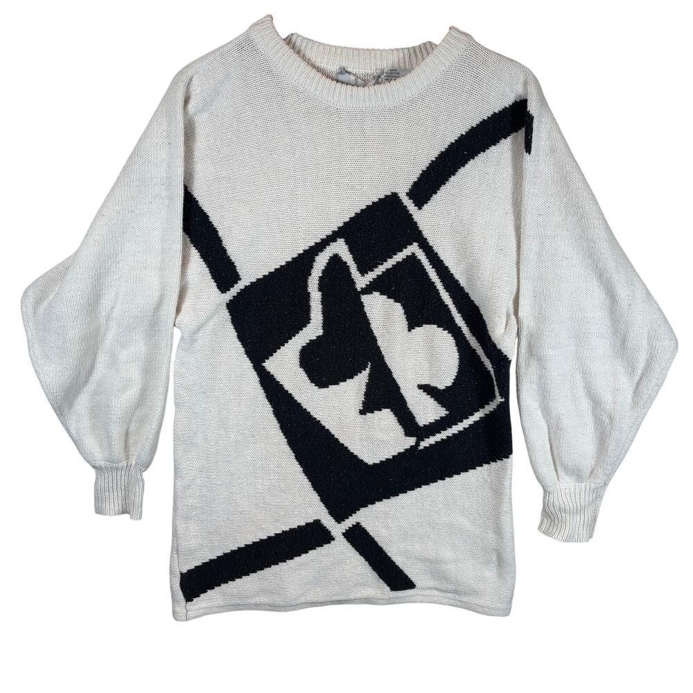 Vintage Peter G's General Stores Sweater M White Black Ramie Cotton Hong Kong